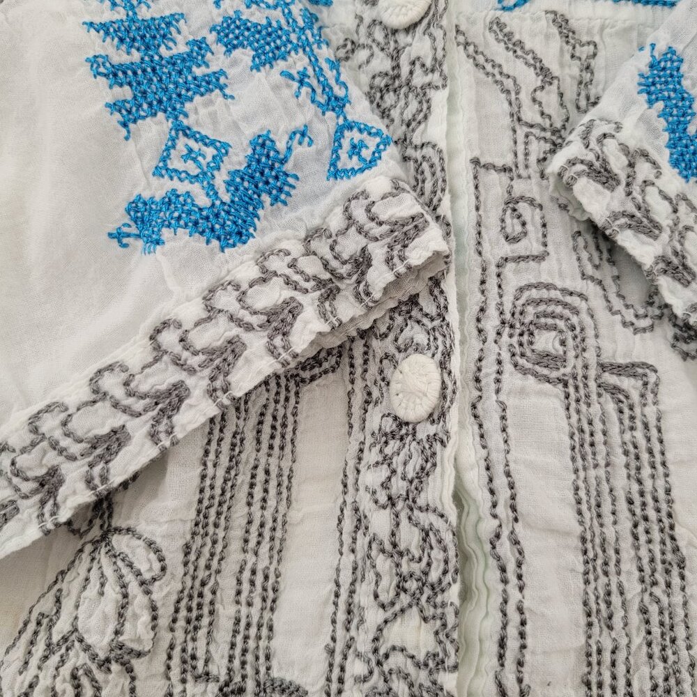 Sundance Tunic Women's M White Blue Lightweight Cotton Embroidered Shirt - Picture 9 of 16